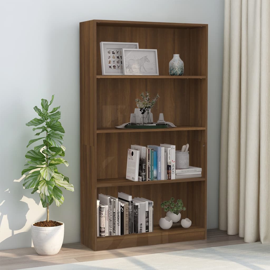 Boekenkast met 4 schappen 80x24x142 cm hout bruineikenkleurig