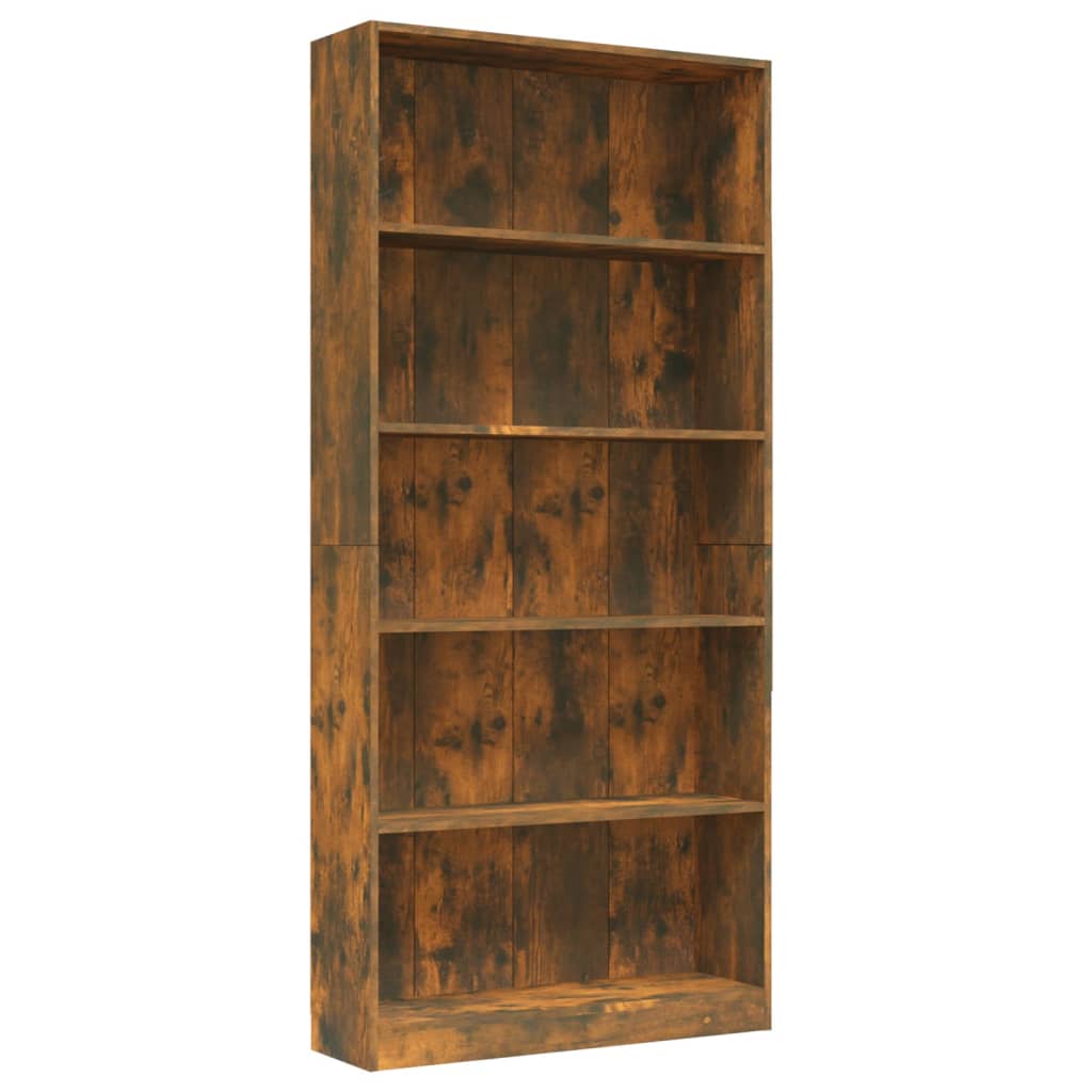 Boekenkast 80x24x175 cm bewerkt hout gerookt eikenkleurig