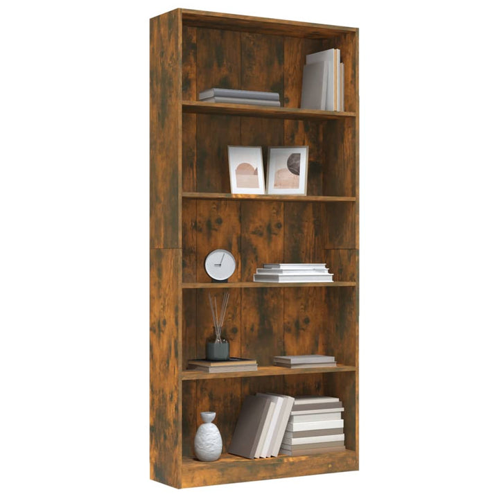 Boekenkast 80x24x175 cm bewerkt hout gerookt eikenkleurig