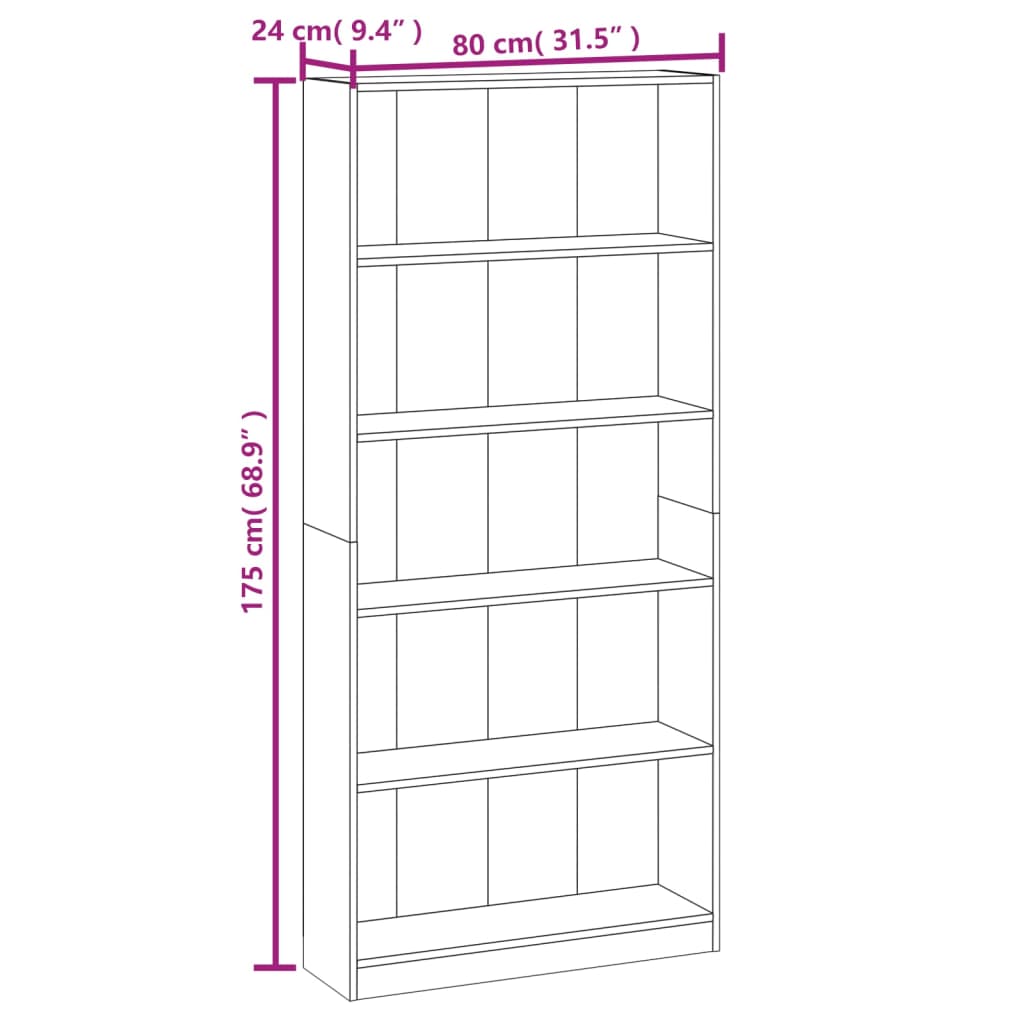 Boekenkast 80x24x175 cm bewerkt hout gerookt eikenkleurig