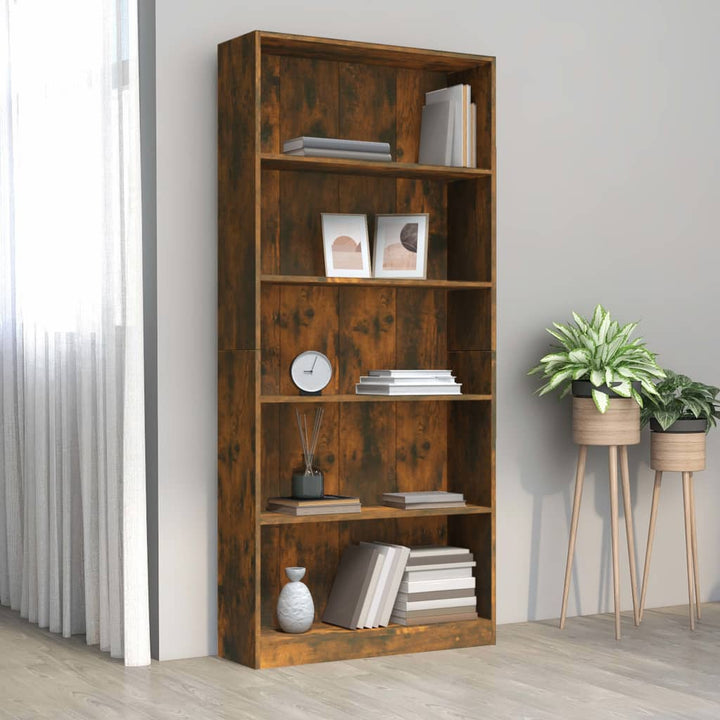 Boekenkast 80x24x175 cm bewerkt hout gerookt eikenkleurig