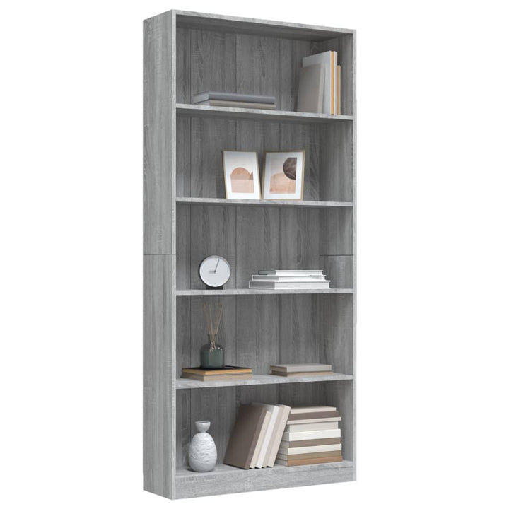 Boekenkast 80x24x175 cm bewerkt hout grijs sonoma eikenkleurig