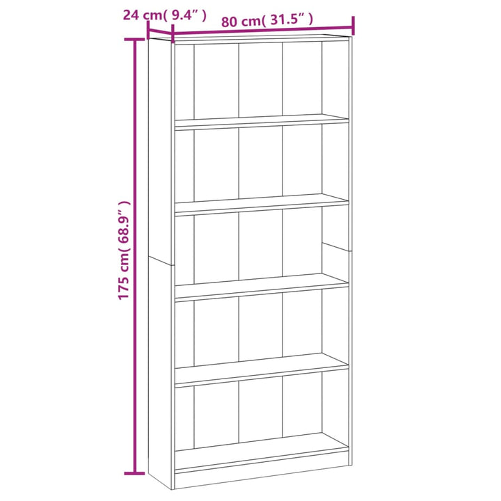 Boekenkast 80x24x175 cm bewerkt hout grijs sonoma eikenkleurig