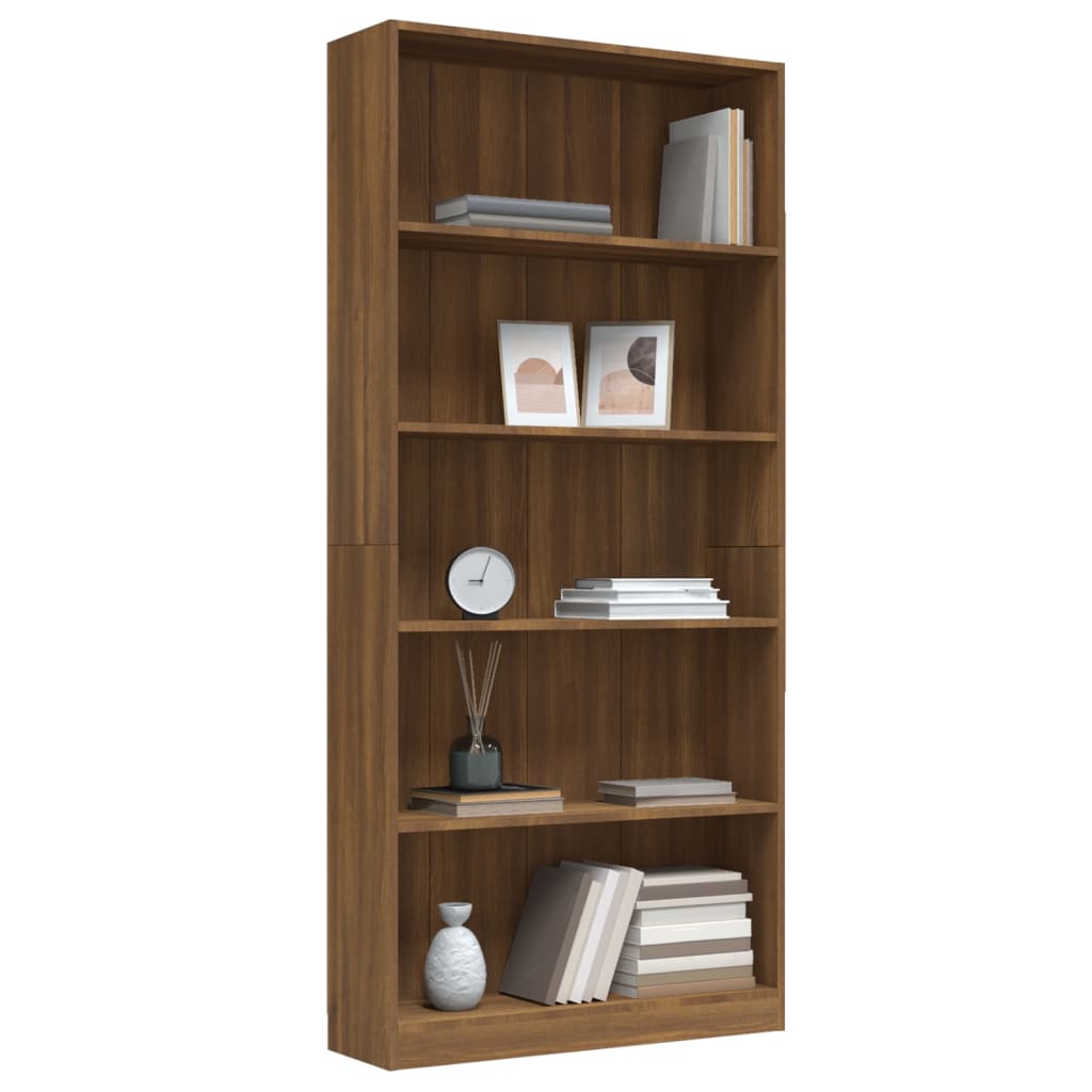 Boekenkast 80x24x175 cm bewerkt hout bruinikenkleurig