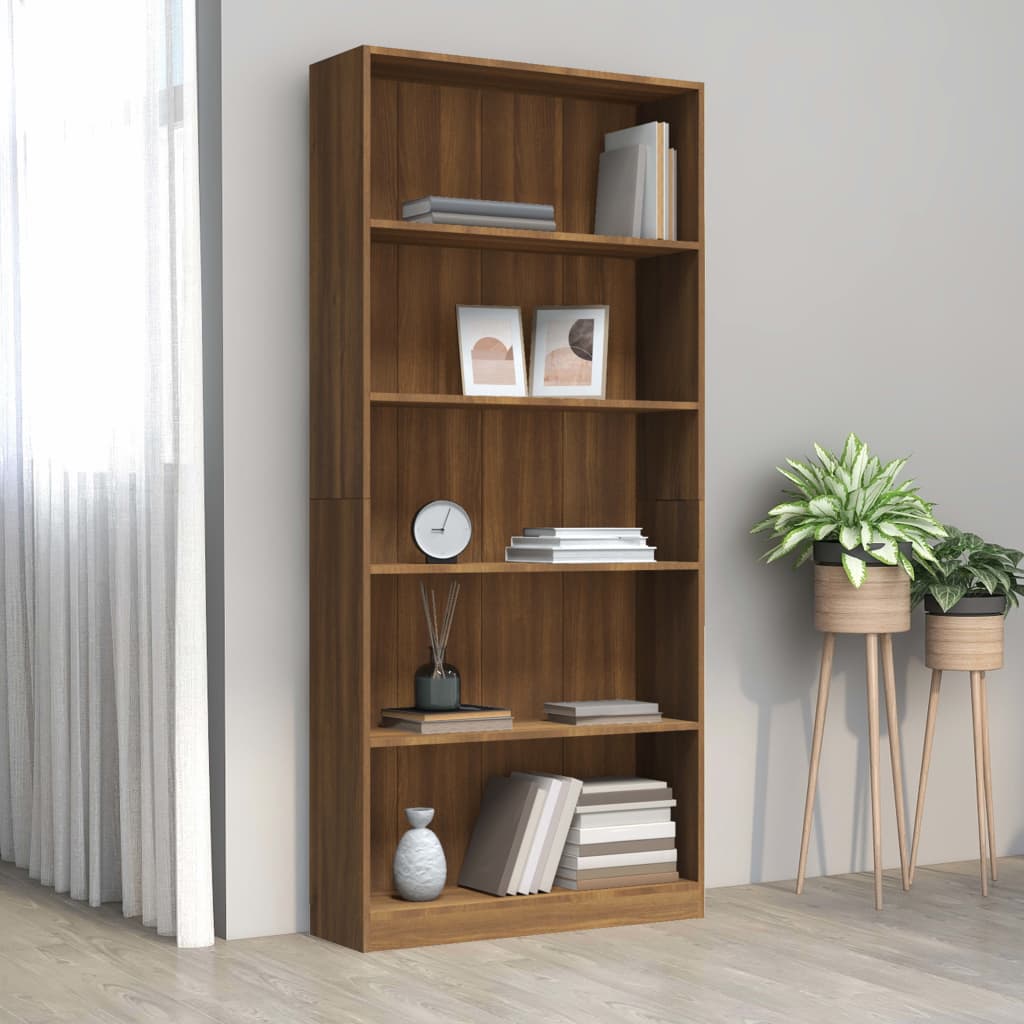 Boekenkast 80x24x175 cm bewerkt hout bruinikenkleurig