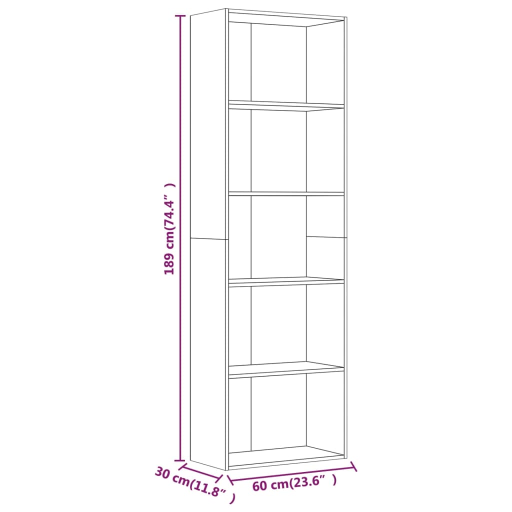 Boekenkast 60x30x189 cm bewerkt hout bruineikenkleurig