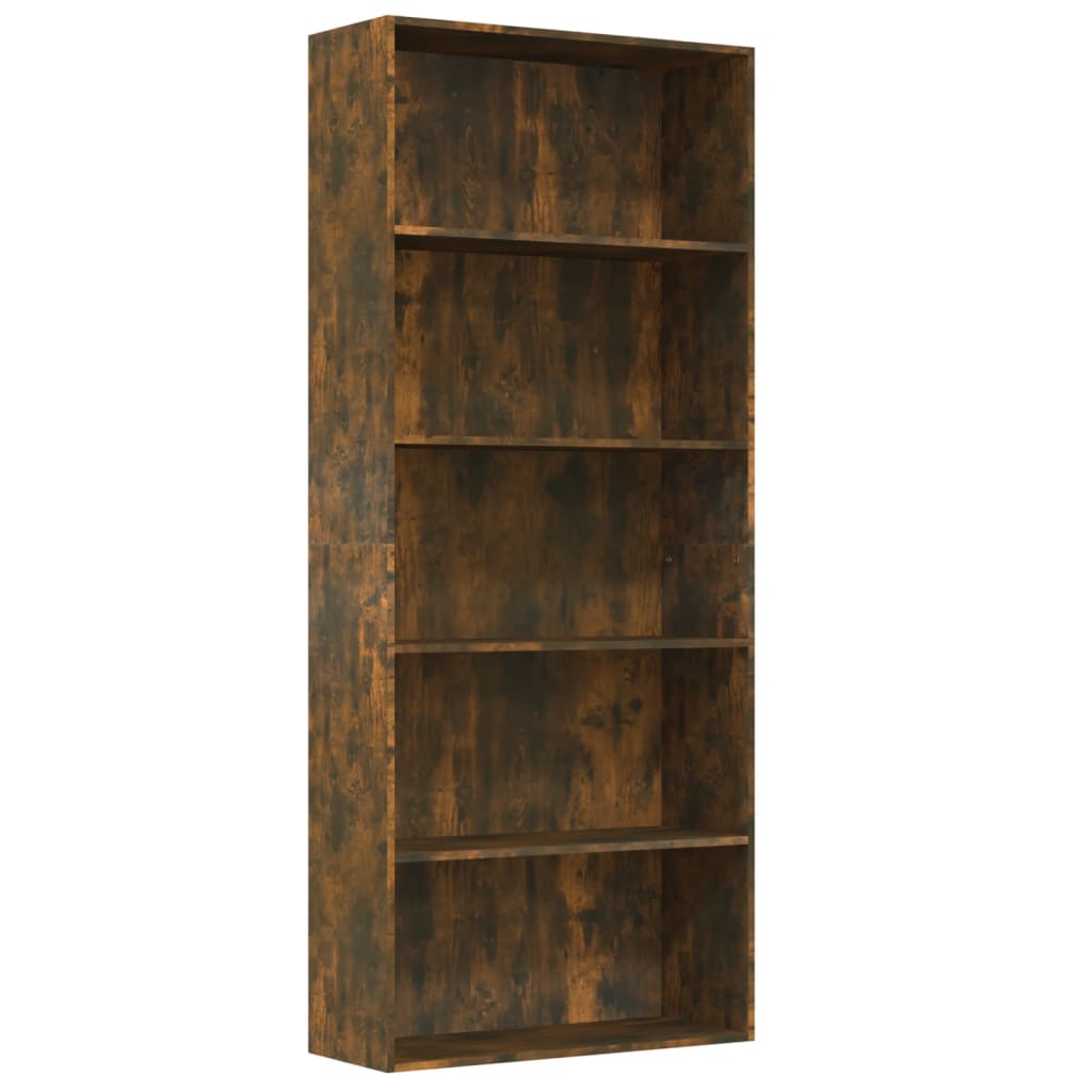 Boekenkast 80x30x189 cm bewerkt hout gerookt eikenkleurig