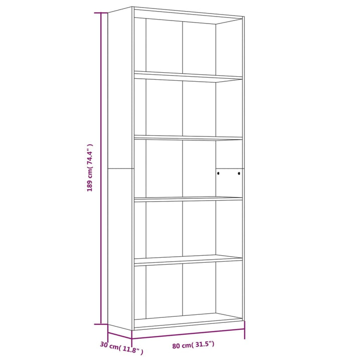 Boekenkast 80x30x189 cm bewerkt hout gerookt eikenkleurig