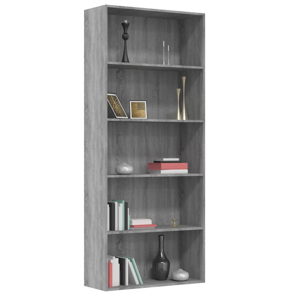 Boekenkast 80x30x189 cm bewerkt hout grijs sonoma eikenkleurig