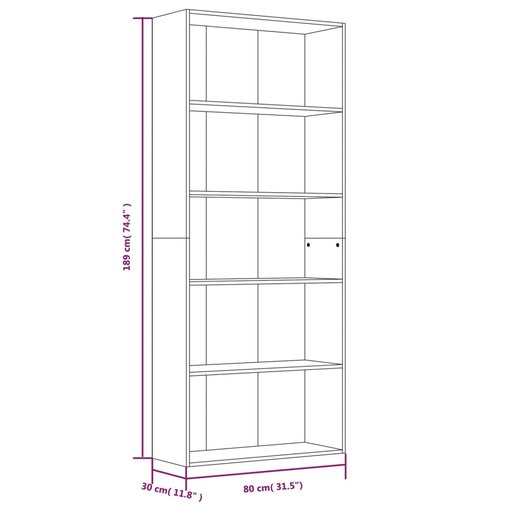 Boekenkast 80x30x189 cm bewerkt hout grijs sonoma eikenkleurig