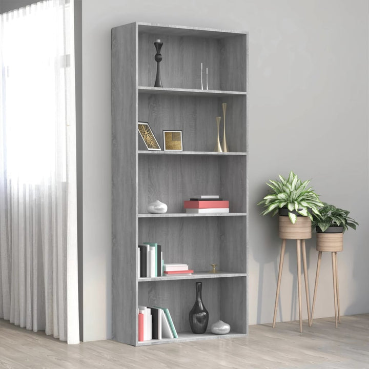 Boekenkast 80x30x189 cm bewerkt hout grijs sonoma eikenkleurig