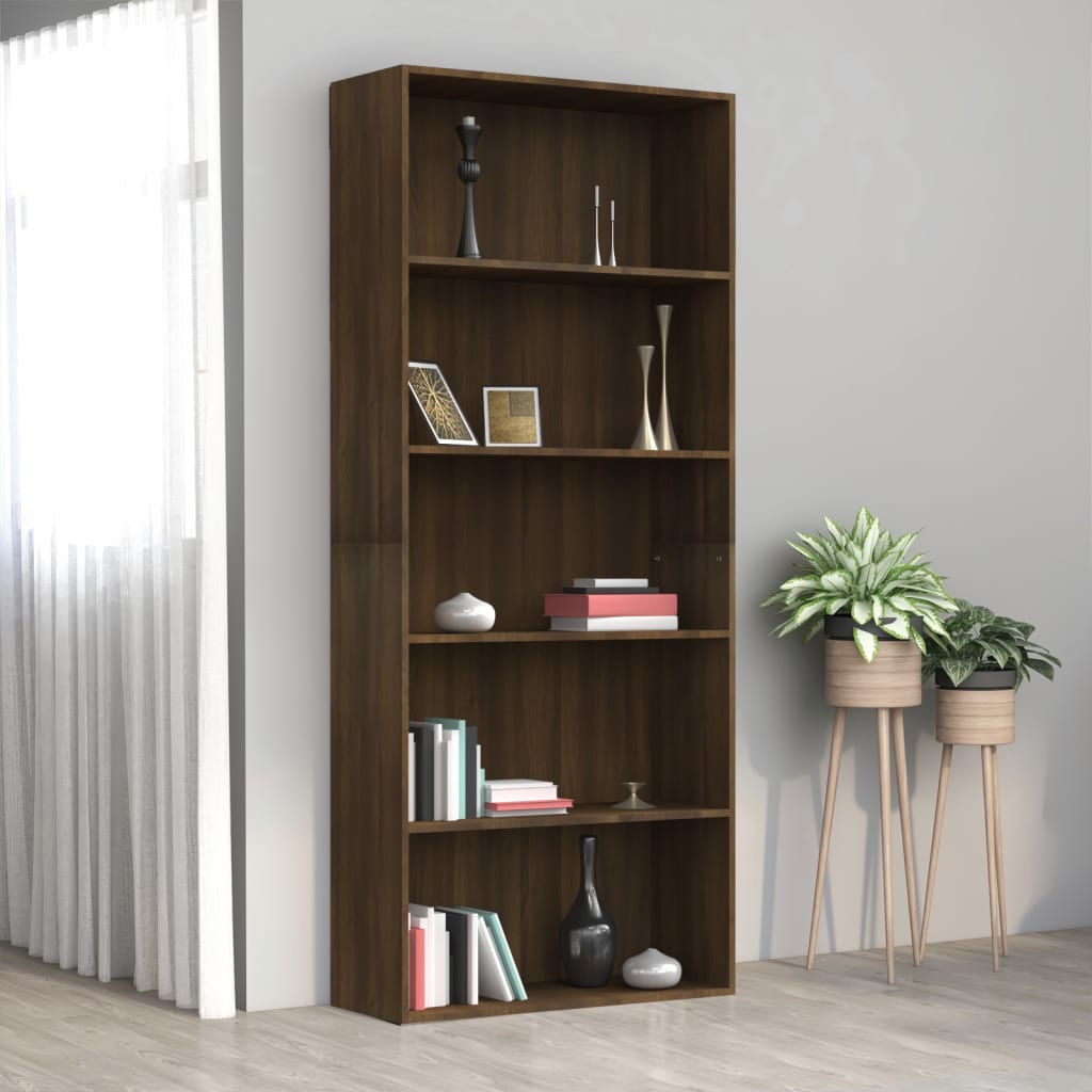 Boekenkast 80x30x189 cm bewerkt hout bruineikenkleurig