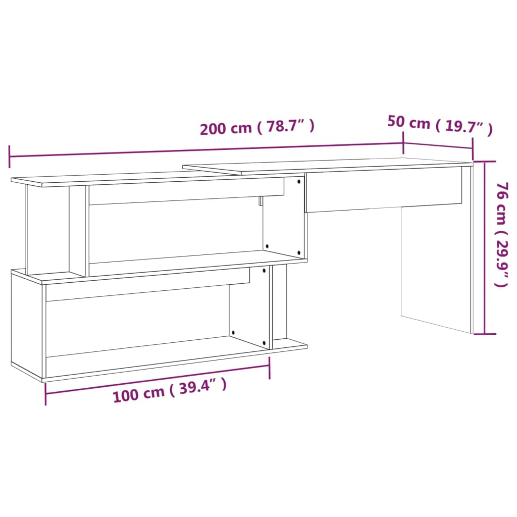 Hoekbureau 200x50x76 cm bewerkt hout bruineikenkleurig