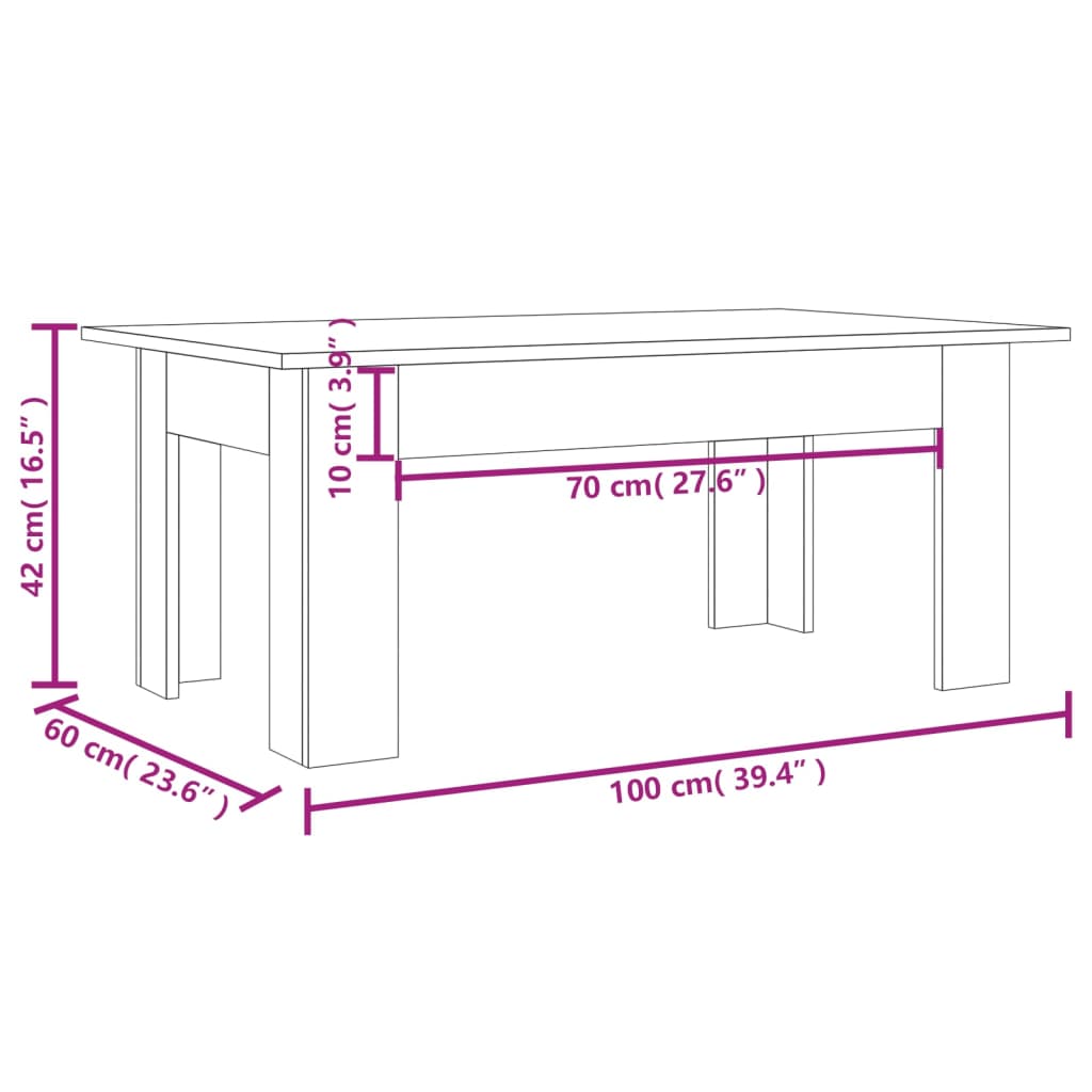 Salontafel 100x60x42 cm bewerkt hout bruineikenkleurig