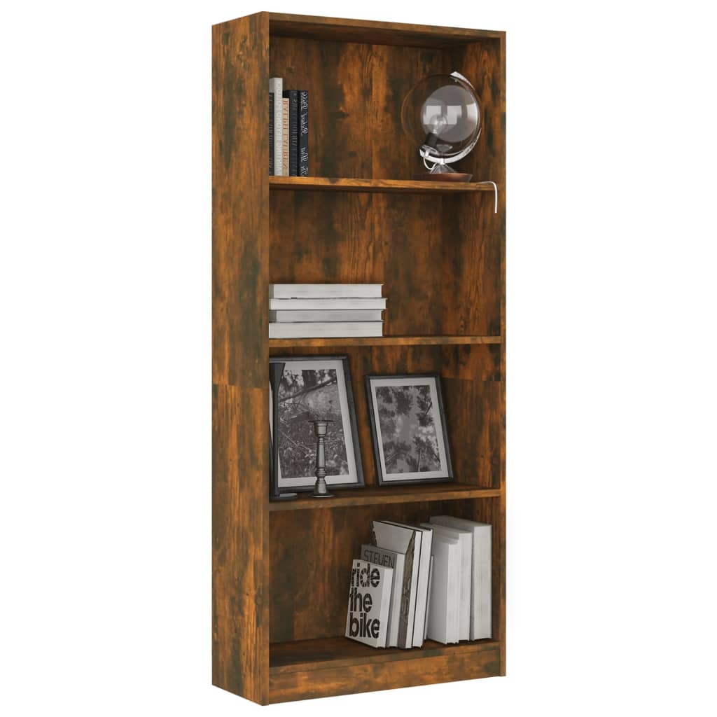 Boekenkast 4-laags 60x24x142 cm bewerkt hout gerookt eikenkleur