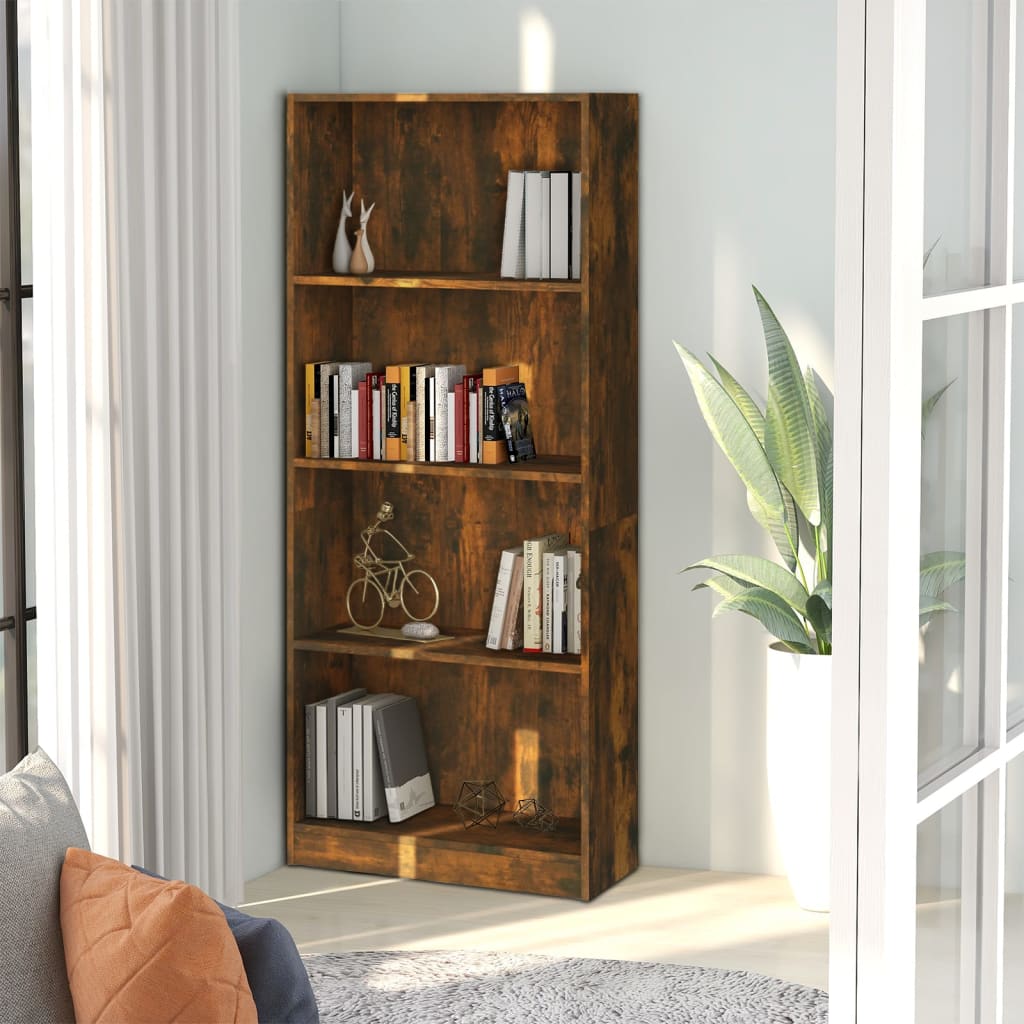 Boekenkast 4-laags 60x24x142 cm bewerkt hout gerookt eikenkleur