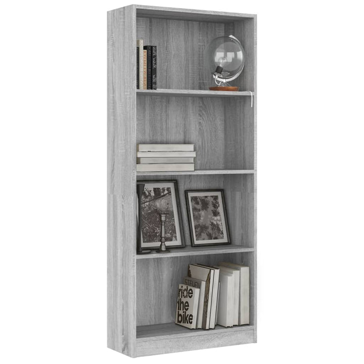 Boekenkast 4 schappen 60x24x142 cm bewerkt hout grijs sonoma