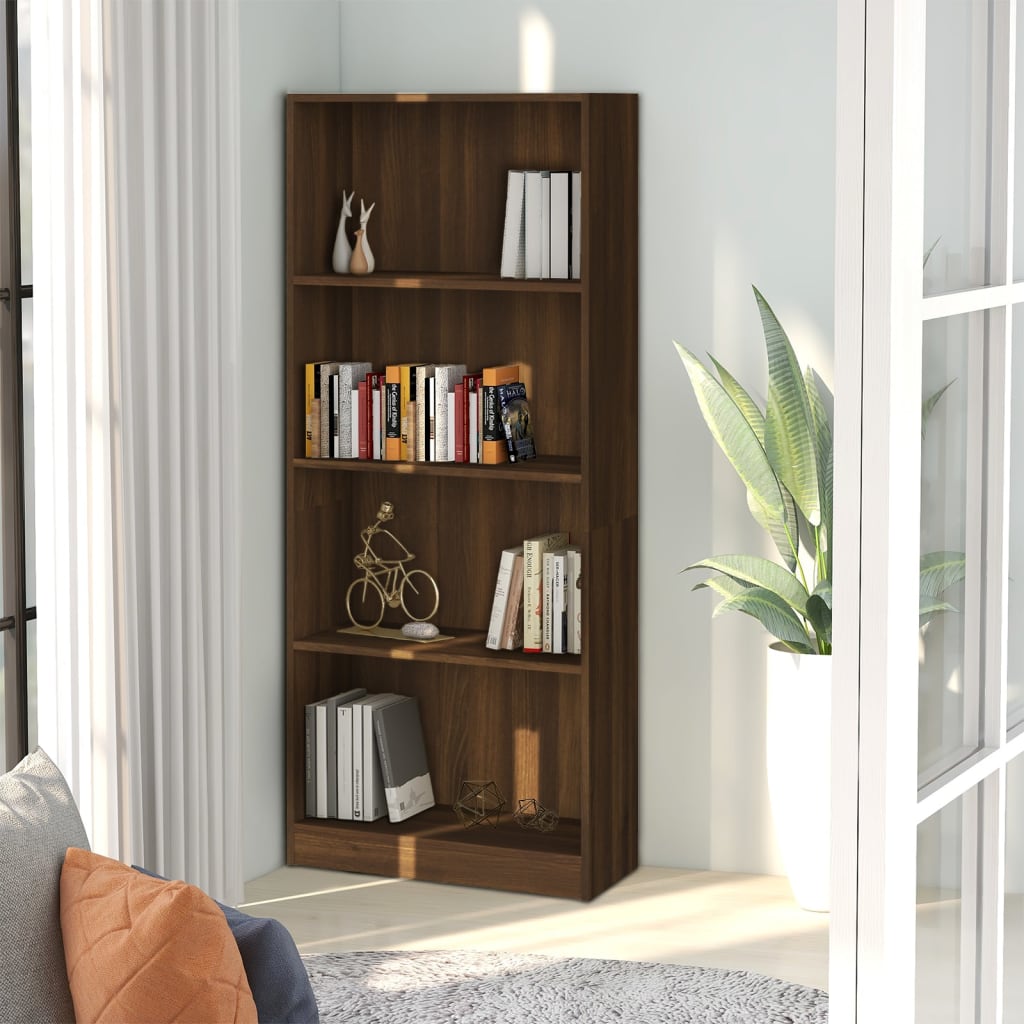 Boekenkast 4 schappen 60x24x142 cm bewerkt hout bruineikenkleur