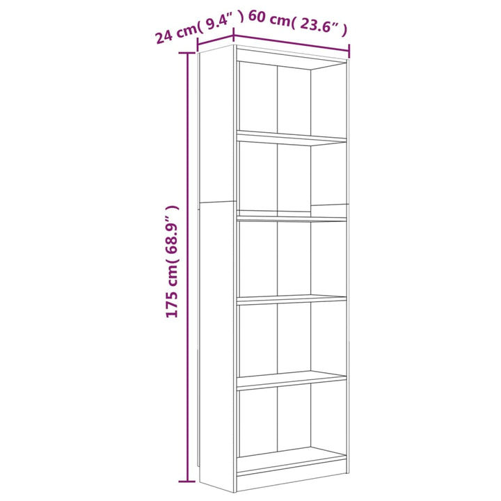 Boekenkast 60x24x175 cm bewerkt hout grijs sonoma eikenkleurig