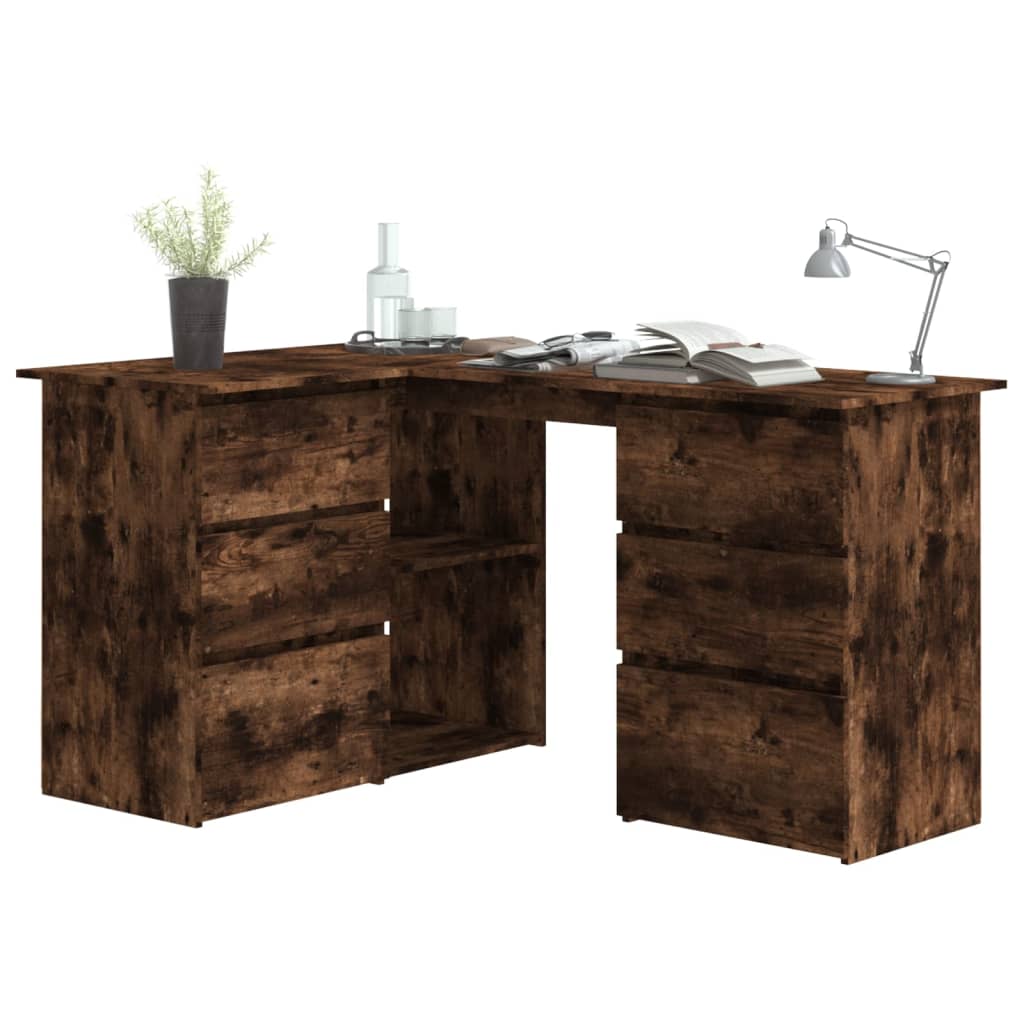 Hoekbureau 145x100x76 cm bewerkt hout gerookt eikenkleurig