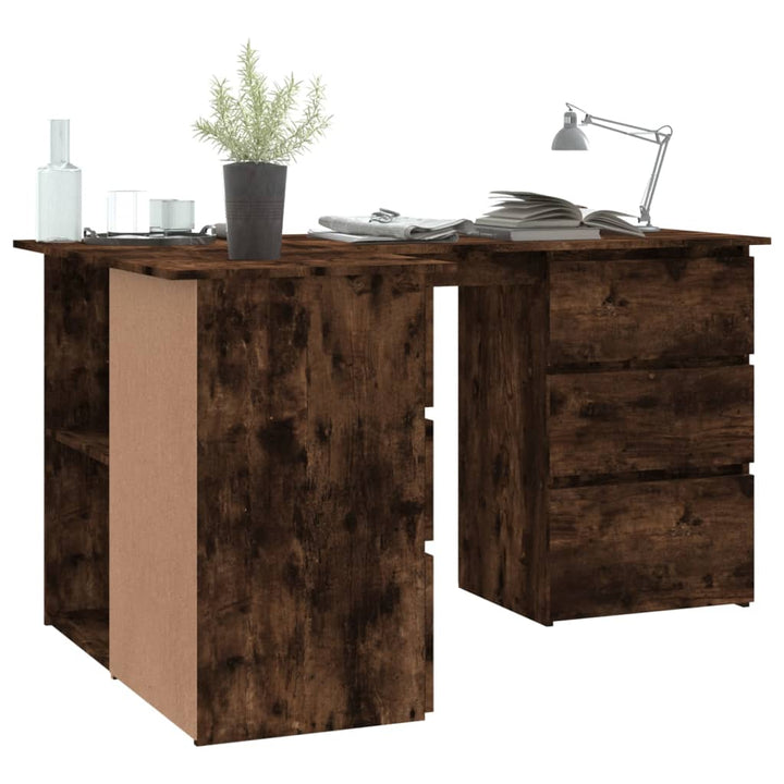 Hoekbureau 145x100x76 cm bewerkt hout gerookt eikenkleurig