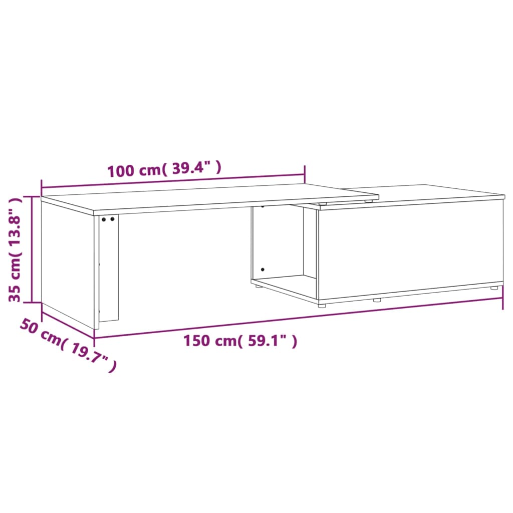 Salontafel 150x50x35 cm bewerkt hout gerookt eikenkleurig