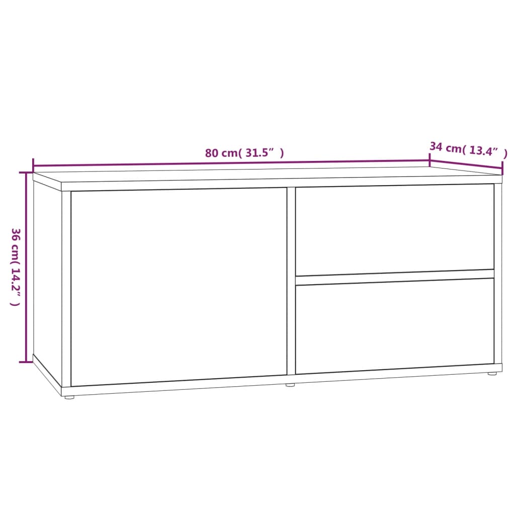 Tv-meubel 80x34x36 cm bewerkt hout bruineikenkleurig