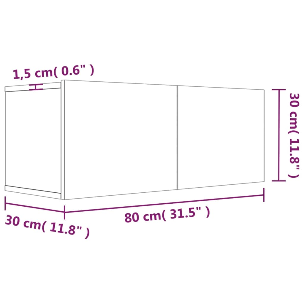 Tv-meubel 80x30x30 cm bewerkt hout grijs sonoma eikenkleurig