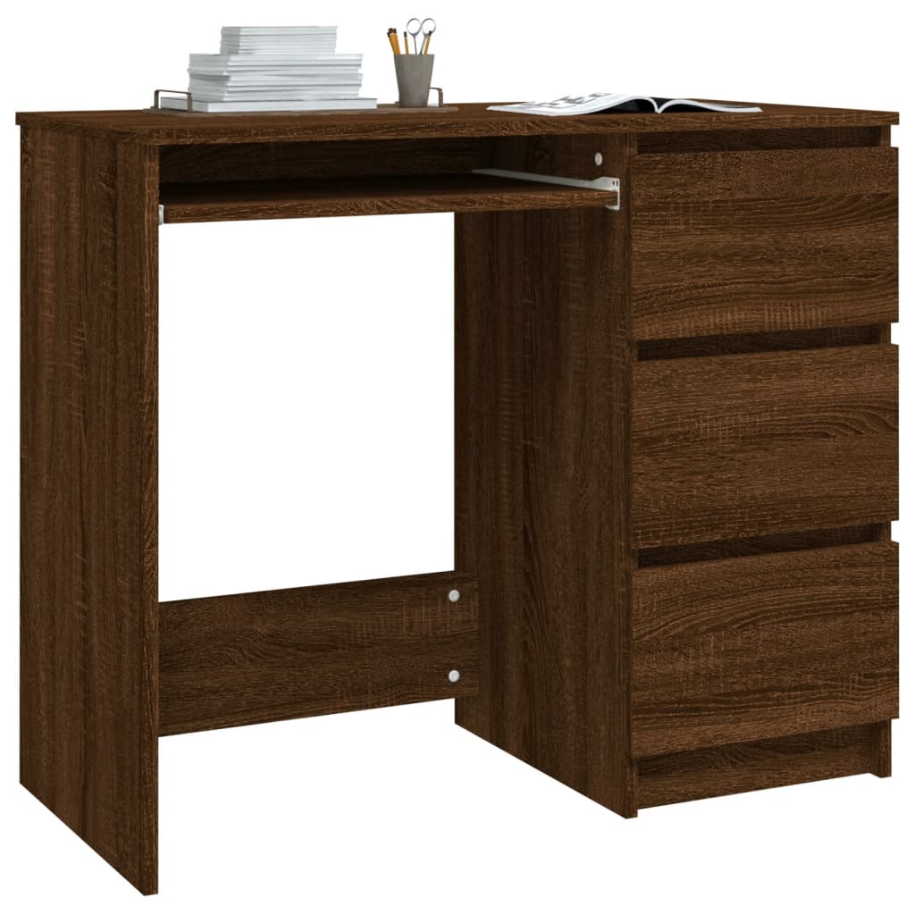 Bureau 90x45x76 cm bewerkt hout bruineikenkleurig