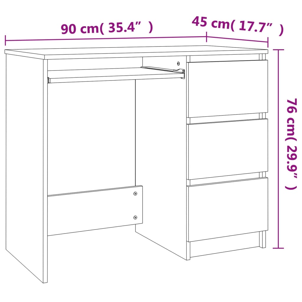 Bureau 90x45x76 cm bewerkt hout bruineikenkleurig