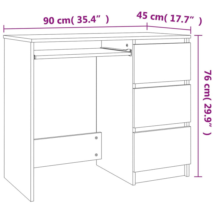 Bureau 90x45x76 cm bewerkt hout bruineikenkleurig