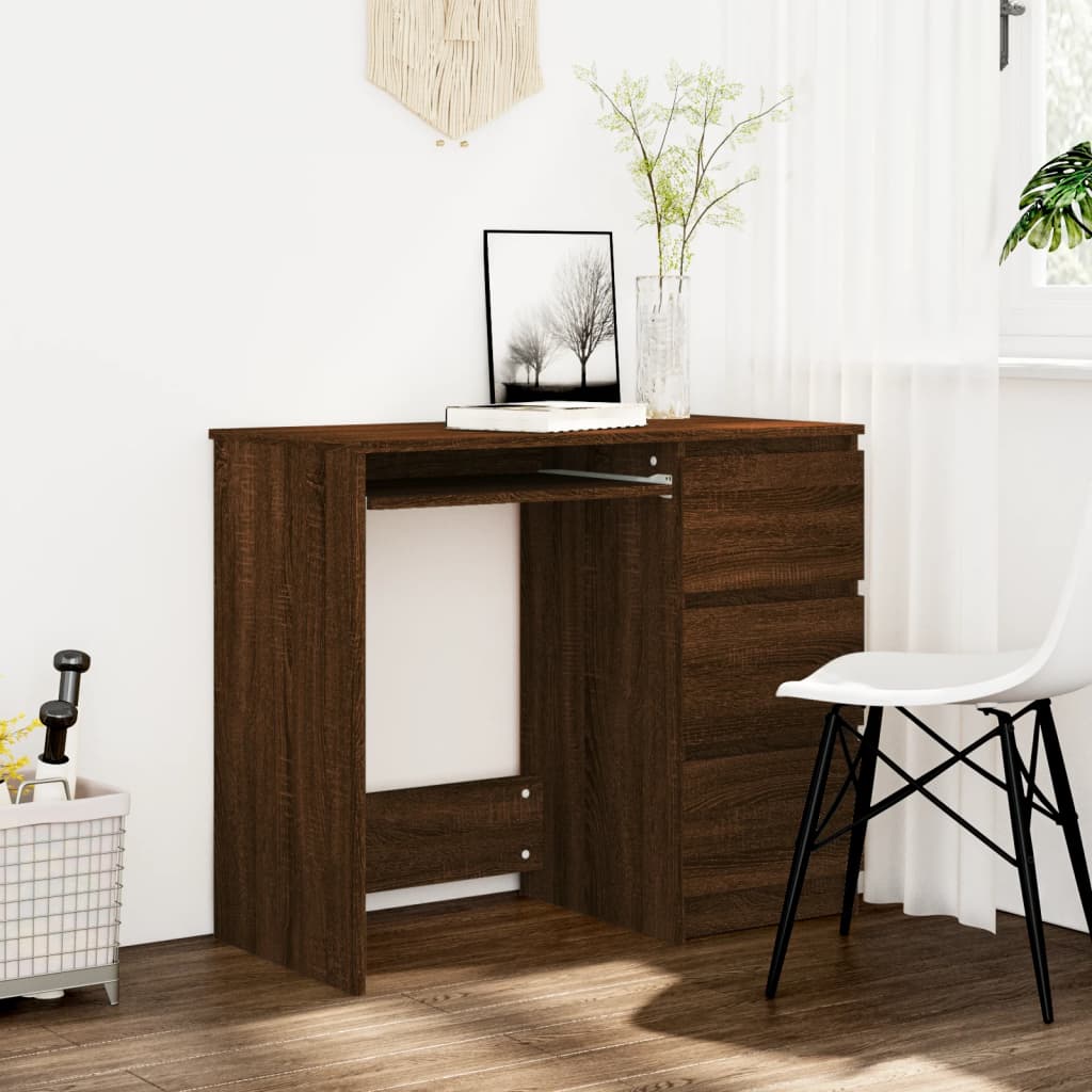 Bureau 90x45x76 cm bewerkt hout bruineikenkleurig