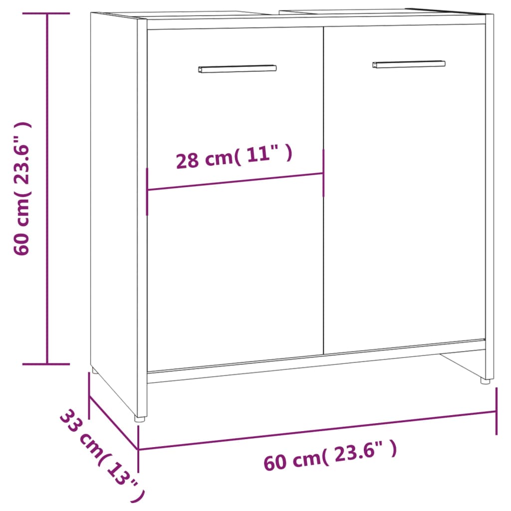 Badkamerkast 60x33x60 cm bewerkt hout grijs sonoma eikenkleurig