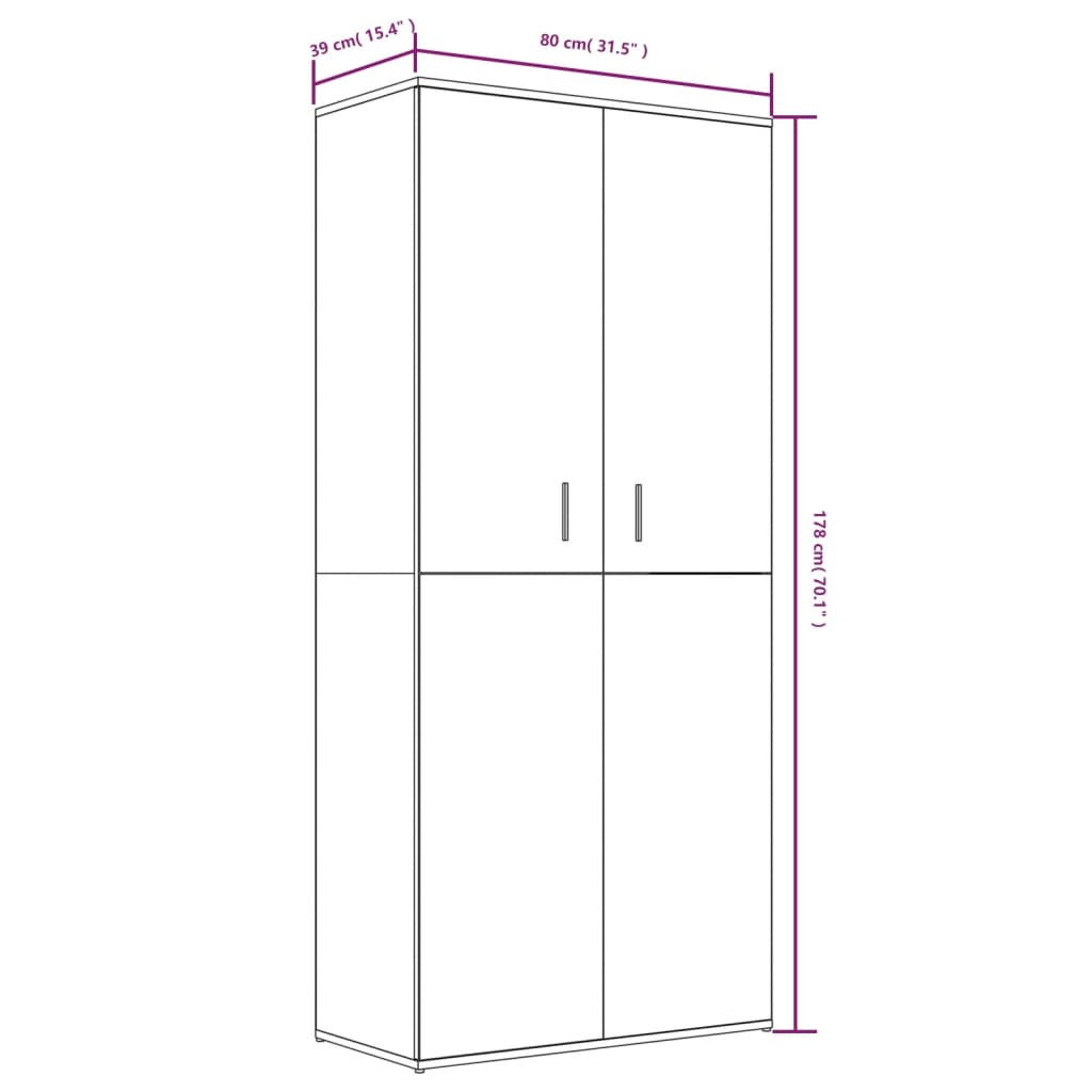 Schoenenkast 80x39x178 cm bewerkt hout grijs sonoma eikenkleur