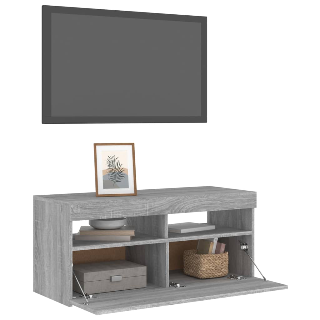 Tv-meubel met LED-verlichting 90x35x40 cm grijs sonoma eiken