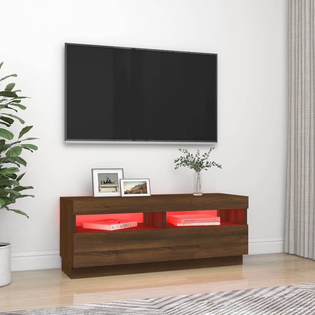 Tv-meubel met LED-verlichting 100x35x40 cm bruineikenkleurig