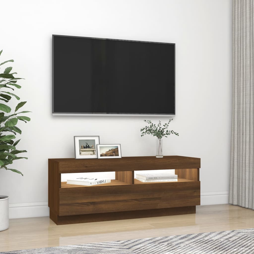 Tv-meubel met LED-verlichting 100x35x40 cm bruineikenkleurig