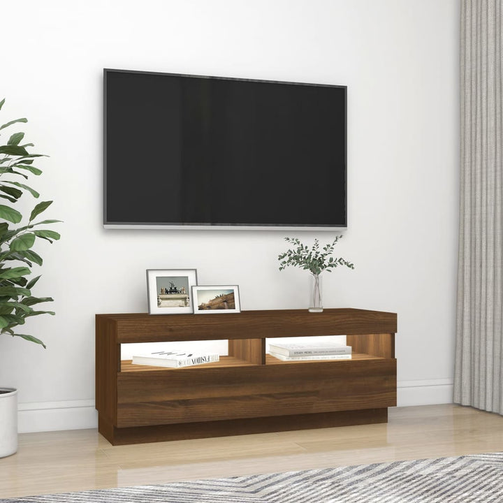 Tv-meubel met LED-verlichting 100x35x40 cm bruinikenkleurig