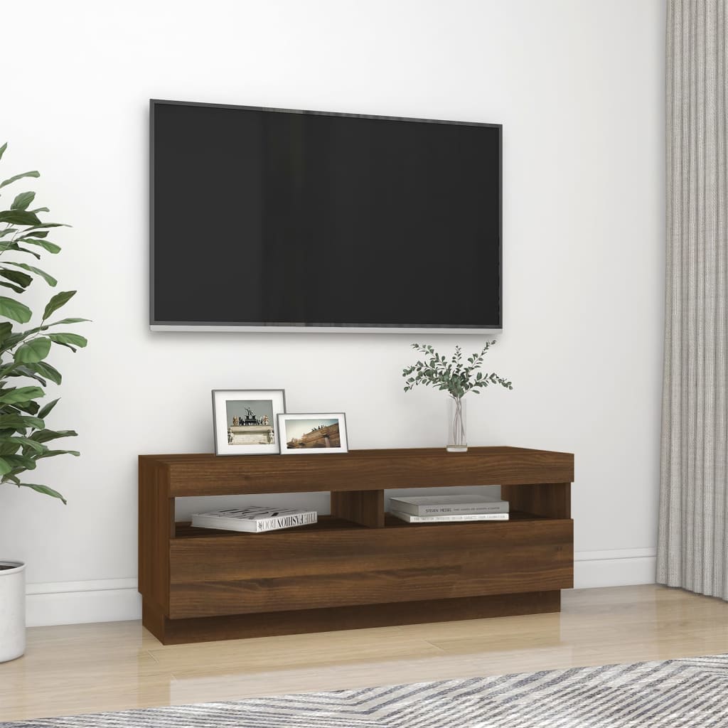 Tv-meubel met LED-verlichting 100x35x40 cm bruinikenkleurig