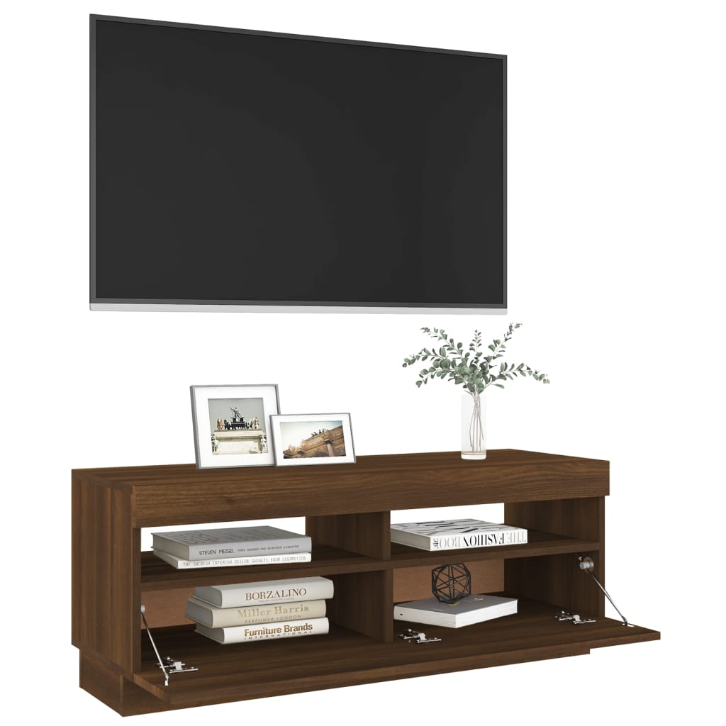 Tv-meubel met LED-verlichting 100x35x40 cm bruinikenkleurig