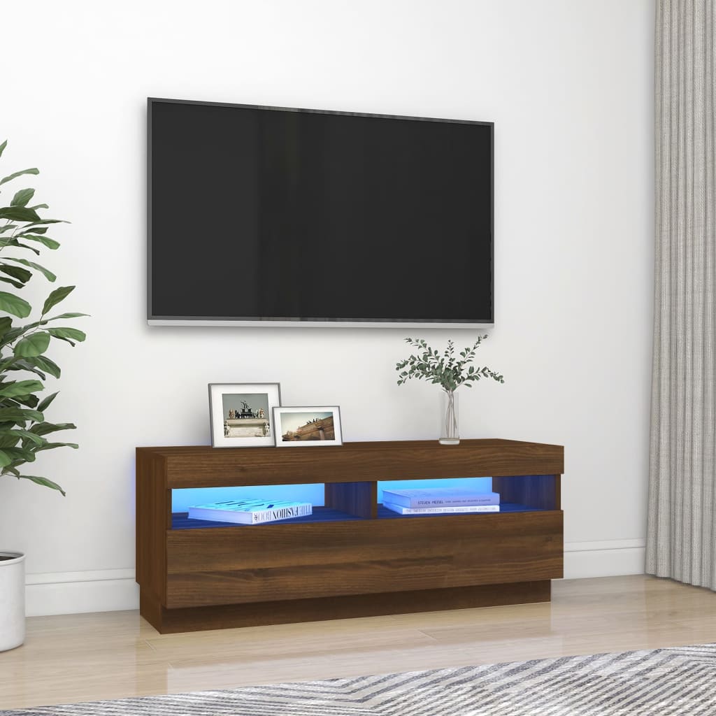 Tv-meubel met LED-verlichting 100x35x40 cm bruinikenkleurig