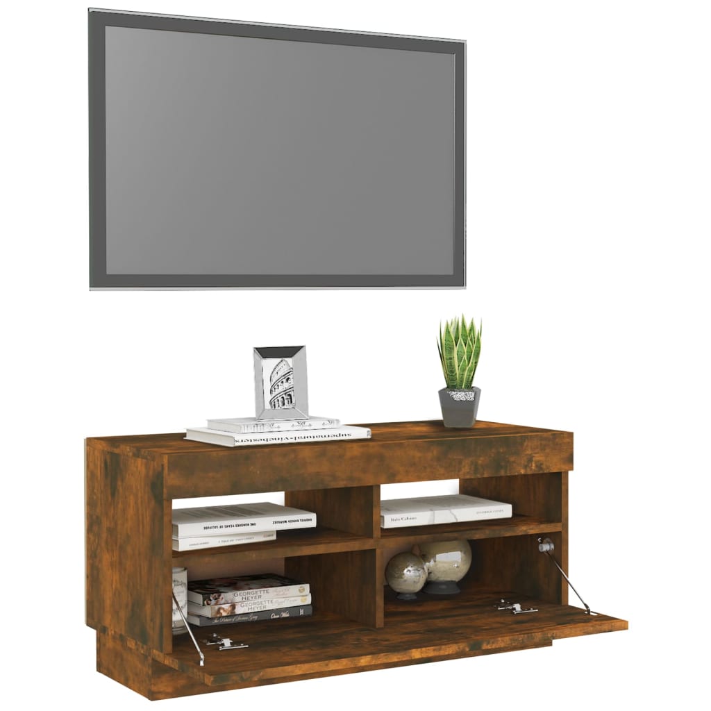 Tv-meubel met LED-verlichting 80x35x40 cm gerookt eikenkleurig