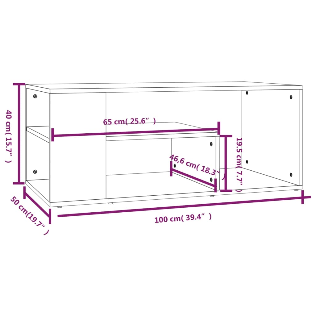 Salontafel 100x50x40 cm bewerkt hout gerookt eikenkleurig