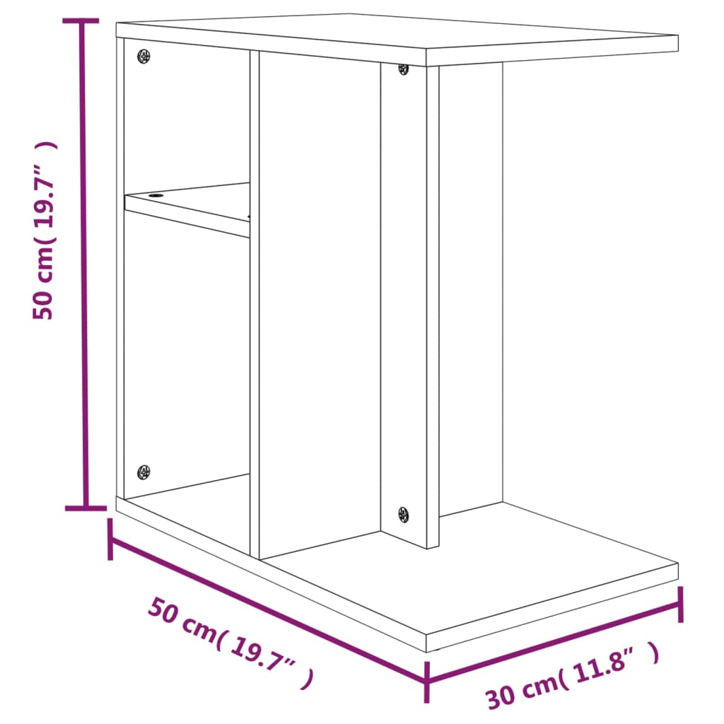 Bijzettafel 50x30x50 cm bewerkt hout grijs sonoma eikenkleurig