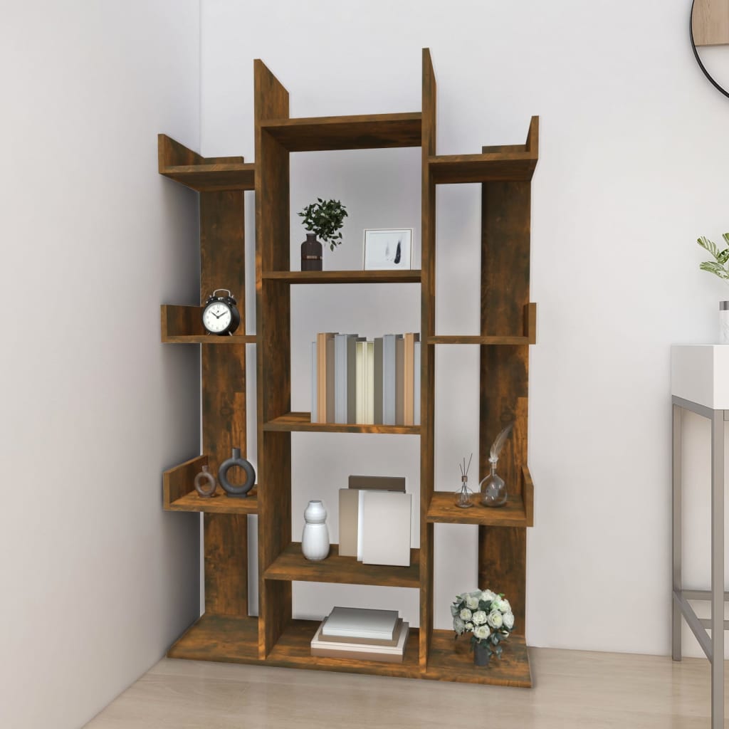 Boekenkast 86x25,5x140 cm bewerkt hout gerookt eikenkleurig