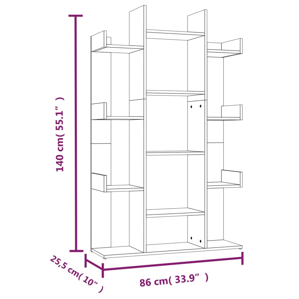 Boekenkast 86x25,5x140 cm bewerkt hout gerookt eikenkleurig