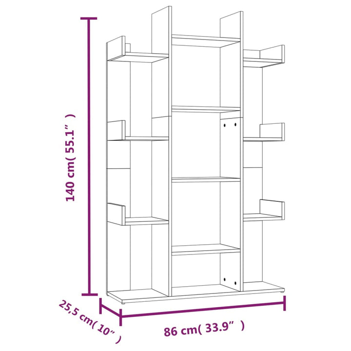 Boekenkast 86x25,5x140 cm bewerkt hout gerookt eikenkleurig