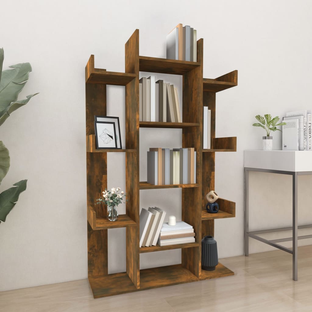 Boekenkast 86x25,5x140 cm bewerkt hout gerookt eikenkleurig