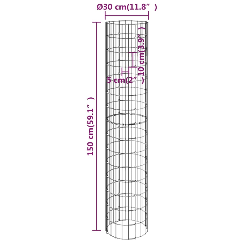 Gabion plantenbak rond gebogen ø˜30x150 cm gegalvaniseerd staal