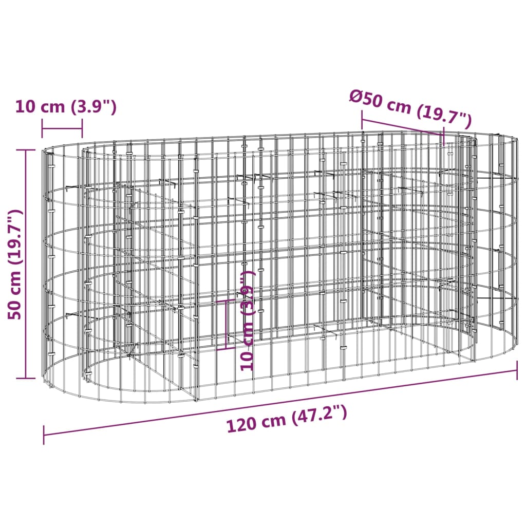 Gabion plantenbak vergroot 120x50x50 cm gegalvaniseerd ijzer